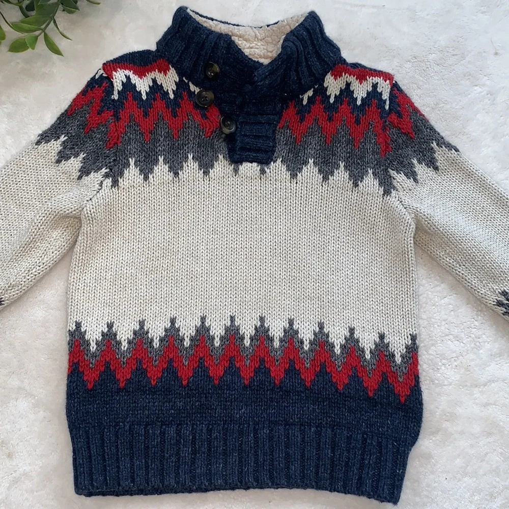 GAP Baby Boy Knit Sweater 18-24M Blue Cream Red Gray EUC